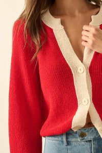 Meant to Be Contrast Knit Cropped Cardigan - ShopPromesa