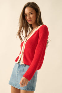 Meant to Be Contrast Knit Cropped Cardigan - ShopPromesa