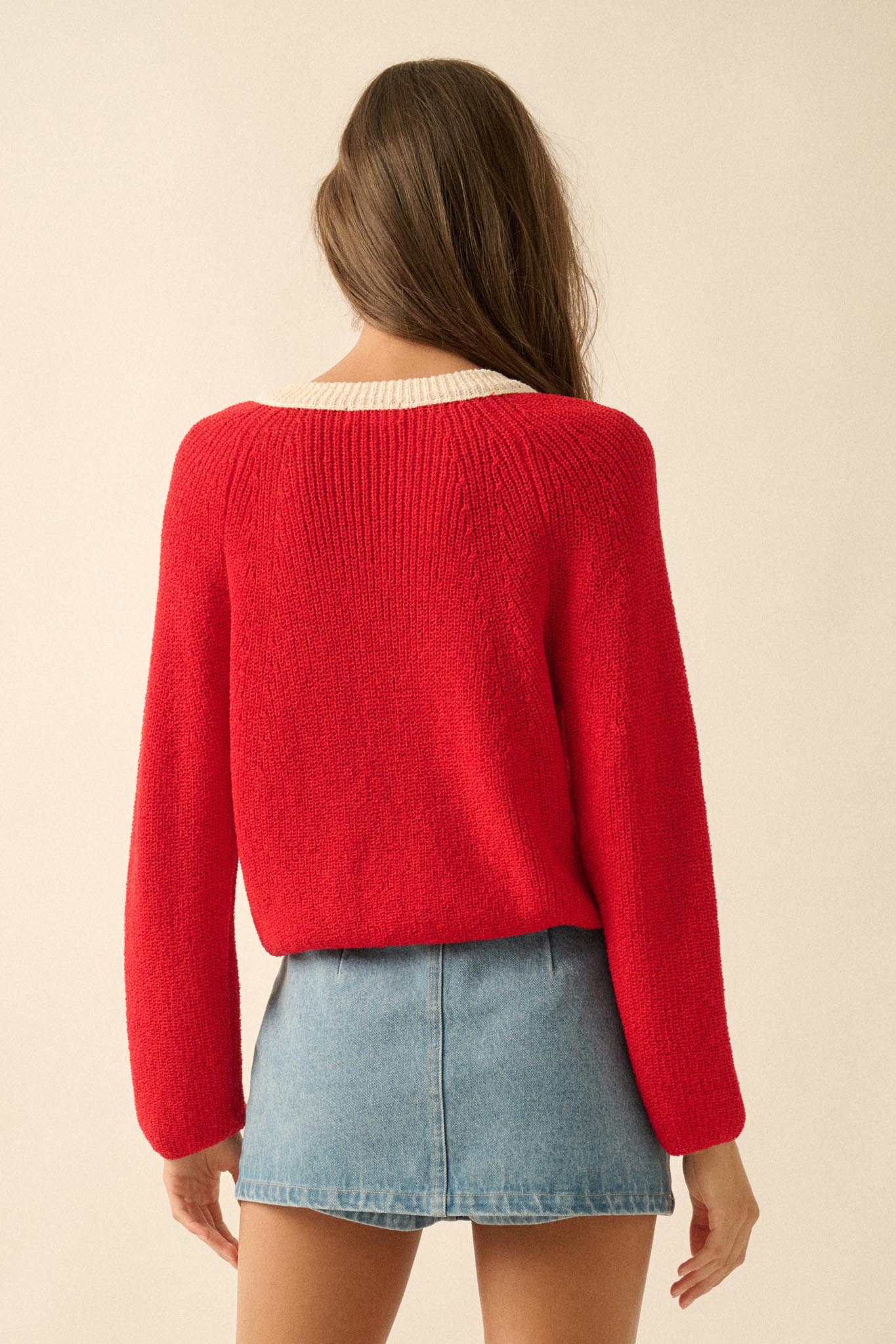 Meant to Be Contrast Knit Cropped Cardigan - ShopPromesa