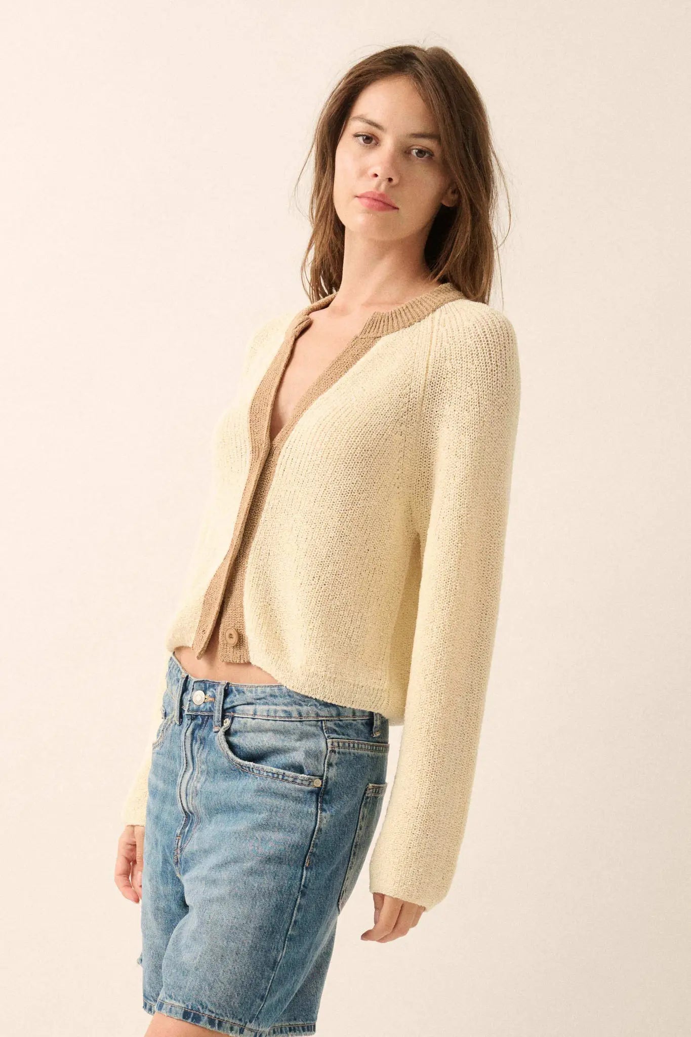 Meant to Be Contrast Knit Cropped Cardigan - ShopPromesa