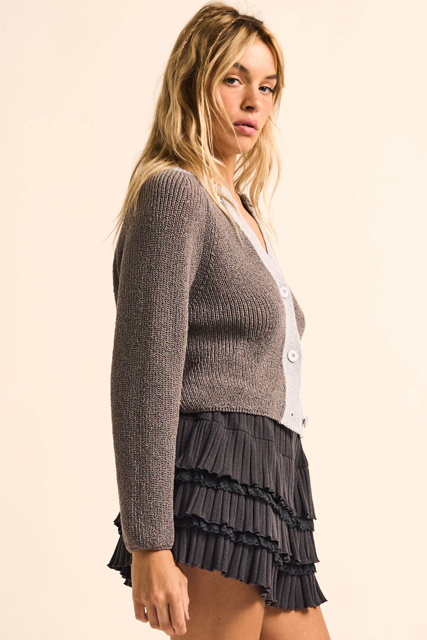 Meant to Be Contrast Knit Cropped Cardigan