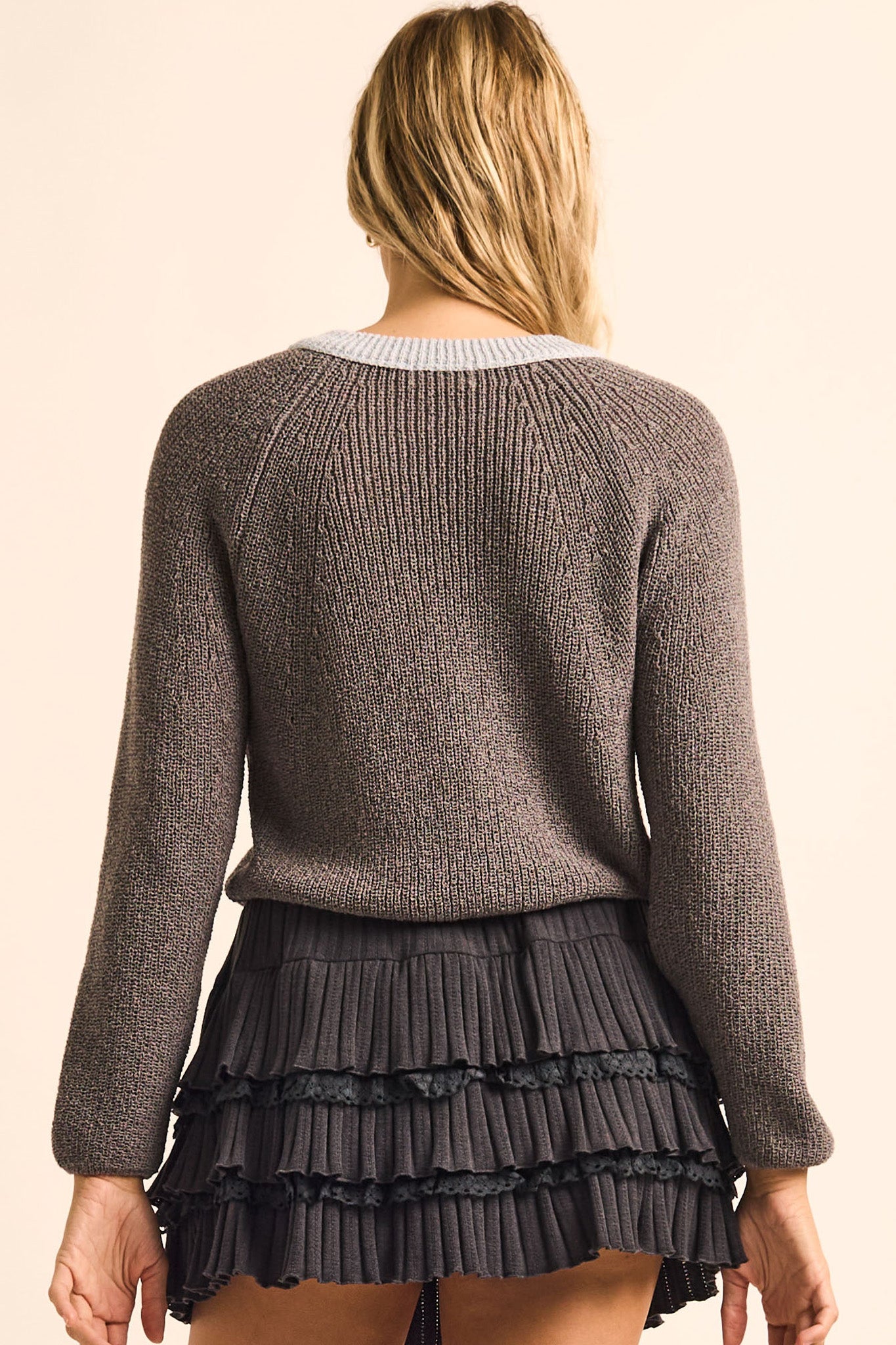 Meant to Be Contrast Knit Cropped Cardigan