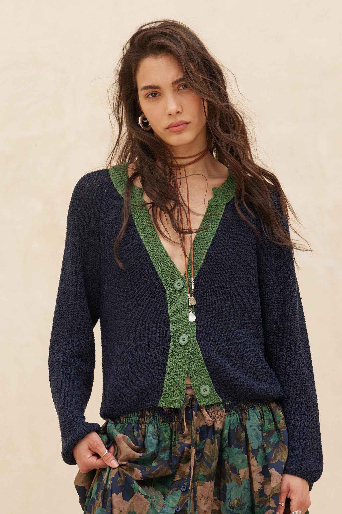 Meant to Be Contrast Knit Cropped Cardigan