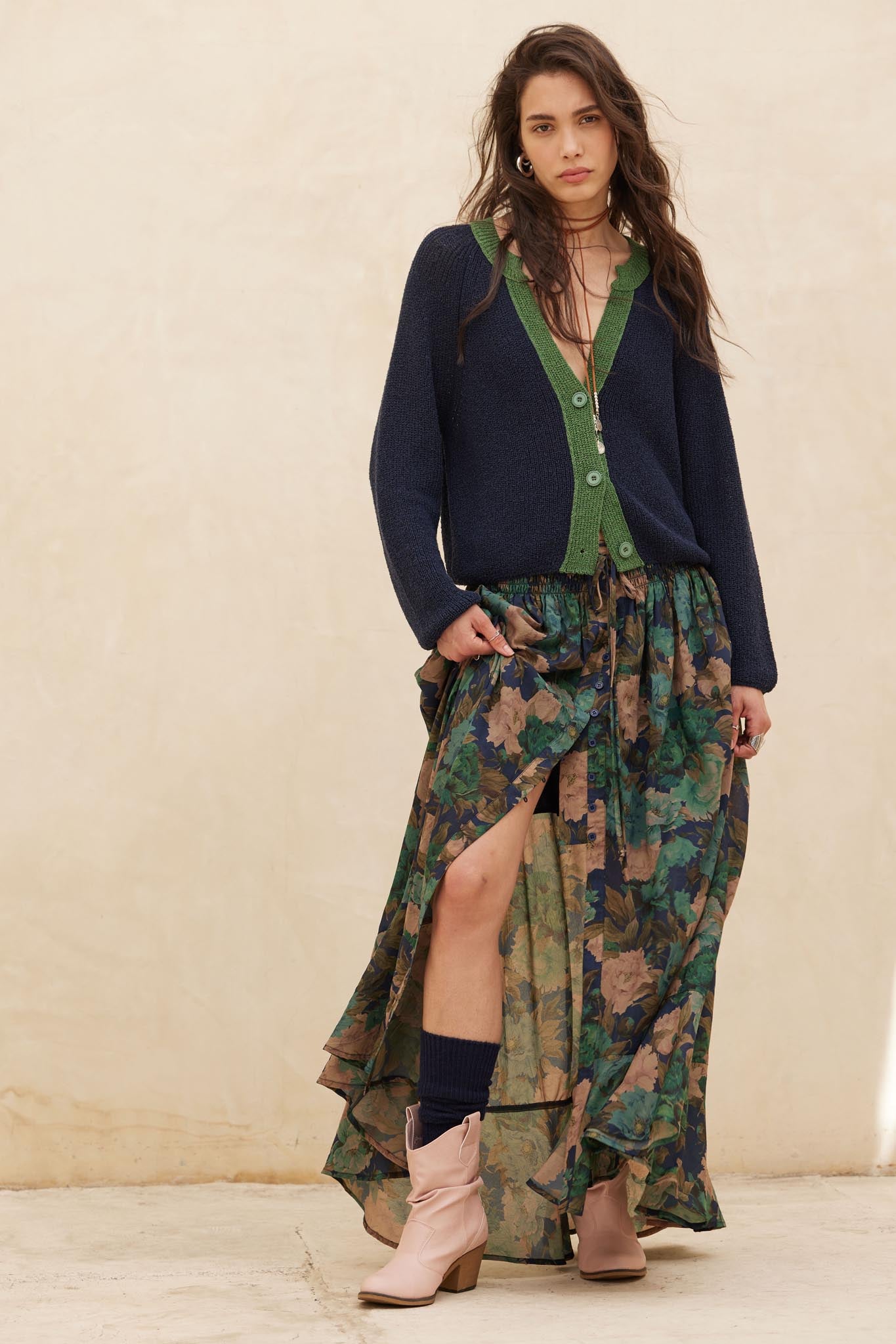 Meant to Be Contrast Knit Cropped Cardigan