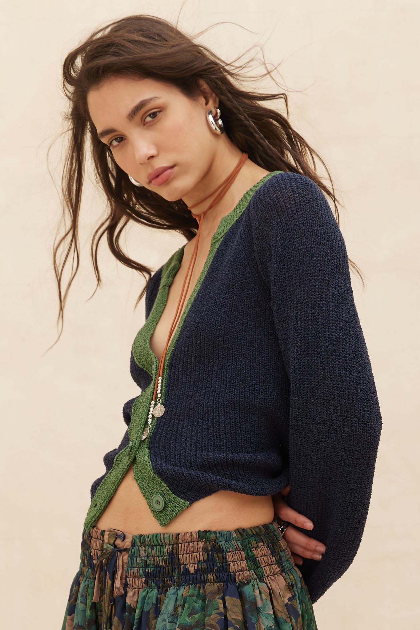 Meant to Be Contrast Knit Cropped Cardigan