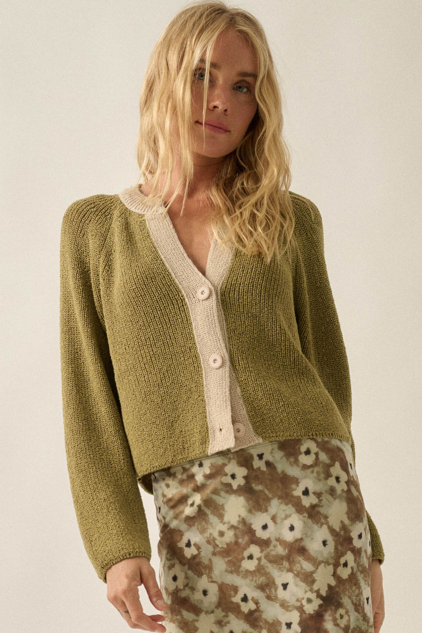 Meant to Be Contrast Knit Cropped Cardigan