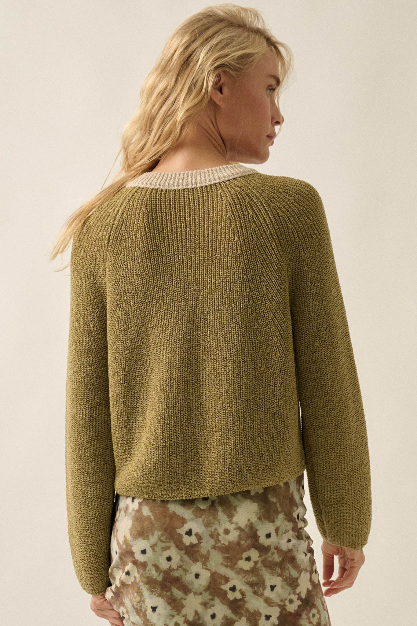 Meant to Be Contrast Knit Cropped Cardigan