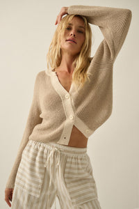 Meant to Be Contrast Knit Cropped Cardigan - ShopPromesa