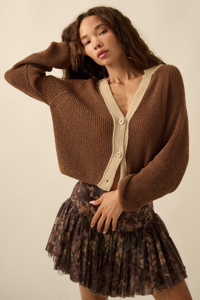Meant to Be Contrast Knit Cropped Cardigan - ShopPromesa