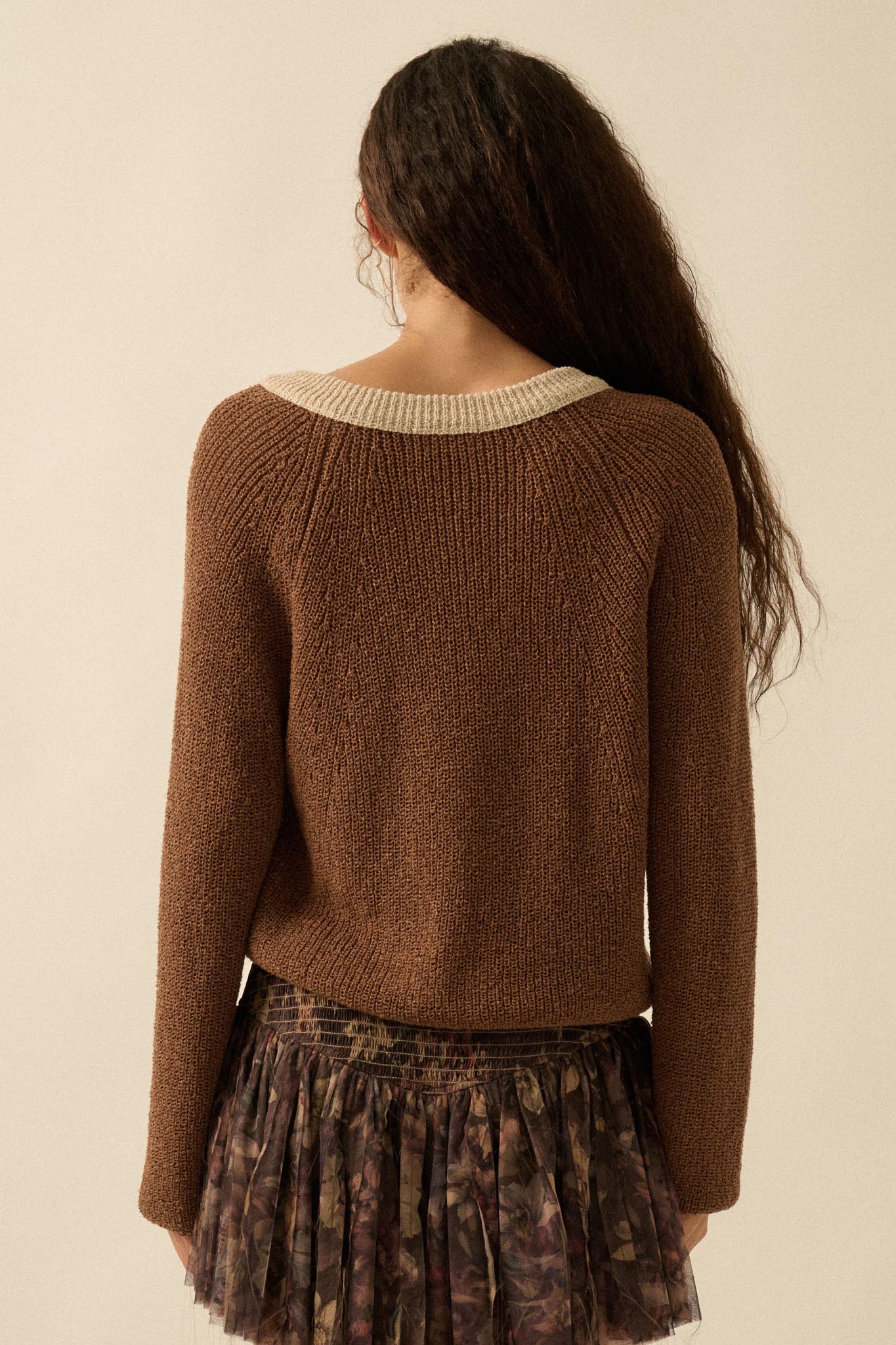 Meant to Be Contrast Knit Cropped Cardigan