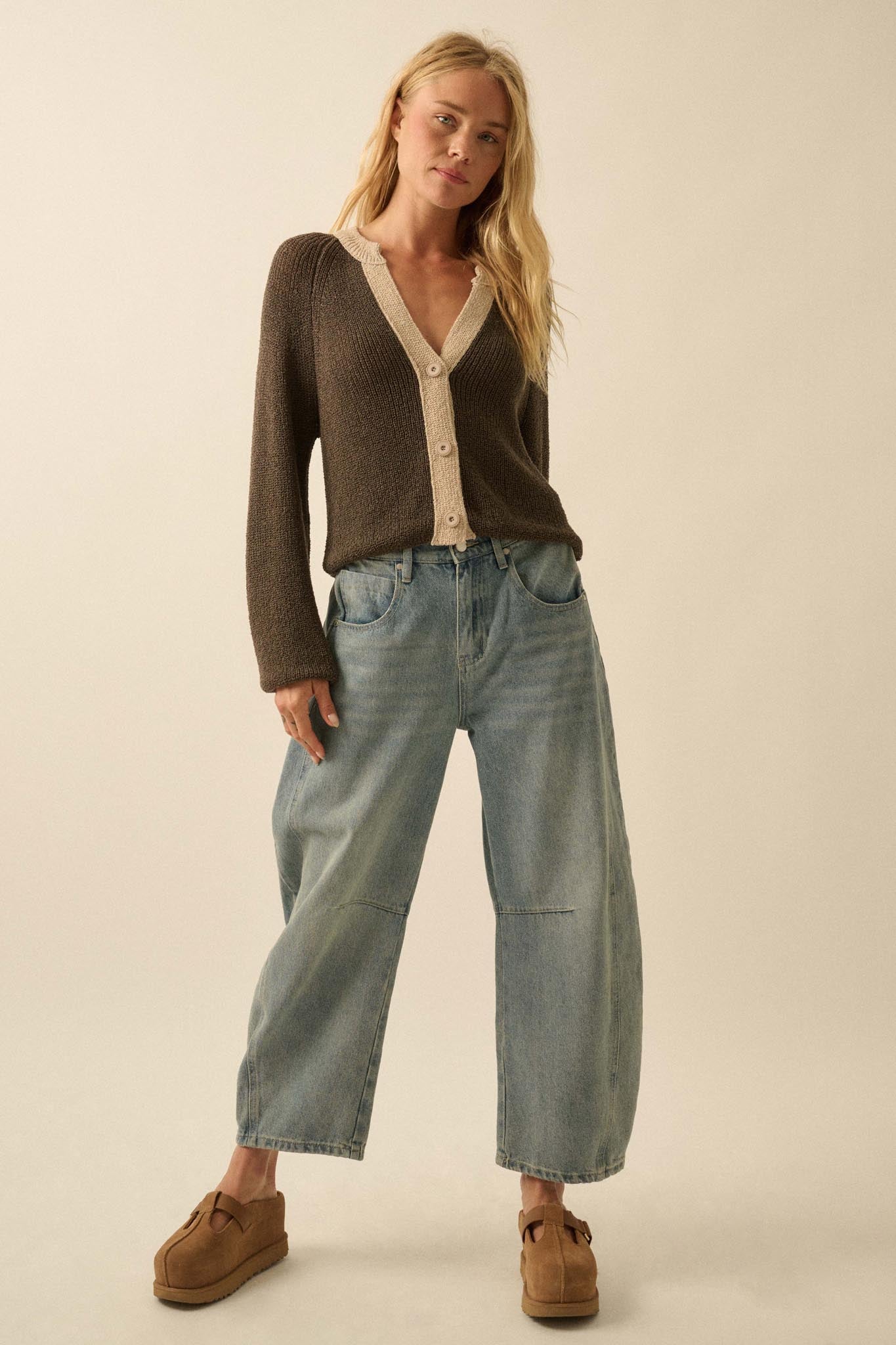 Meant to Be Contrast Knit Cropped Cardigan