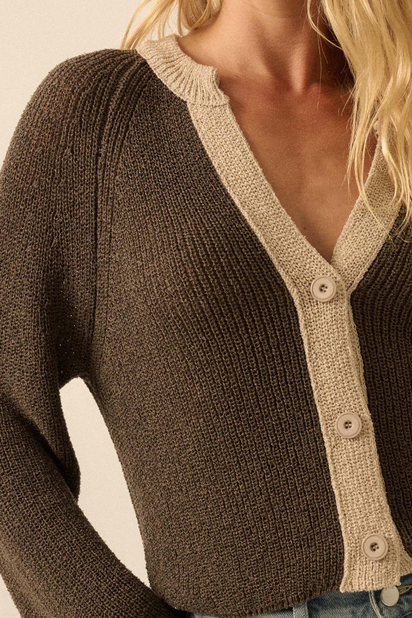 Meant to Be Contrast Knit Cropped Cardigan