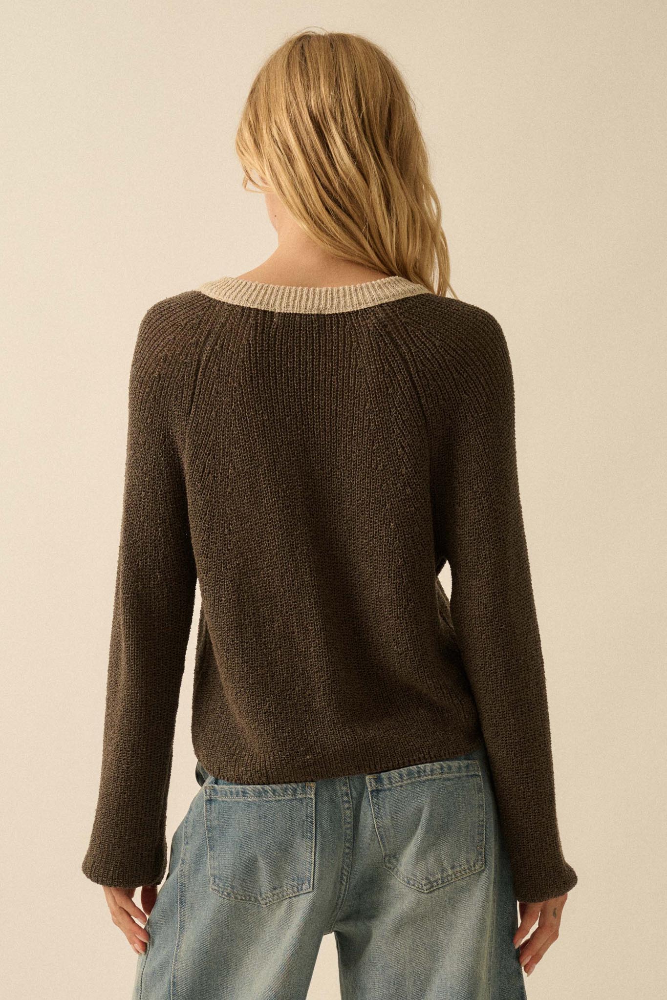 Meant to Be Contrast Knit Cropped Cardigan