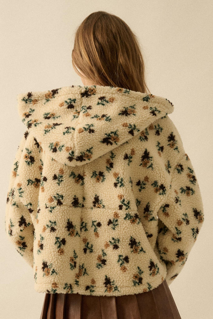 Winter Blossoms Floral Fleece Hooded Jacket - ShopPromesa