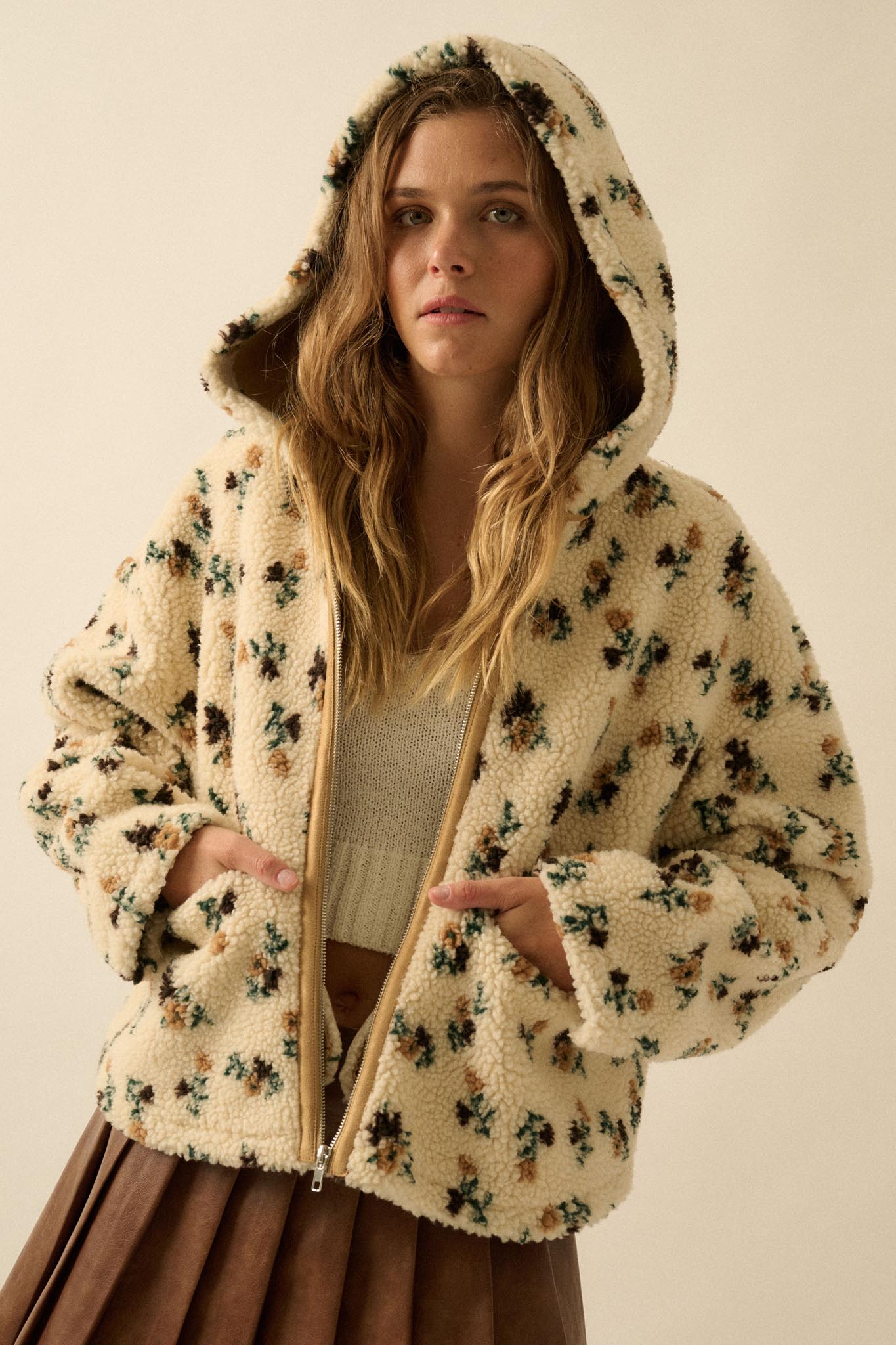 Winter Blossoms Floral Fleece Hooded Jacket - ShopPromesa
