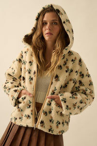 Winter Blossoms Floral Fleece Hooded Jacket - ShopPromesa