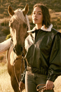 Taking Flight Fleece-Collar Faux Leather Jacket - ShopPromesa