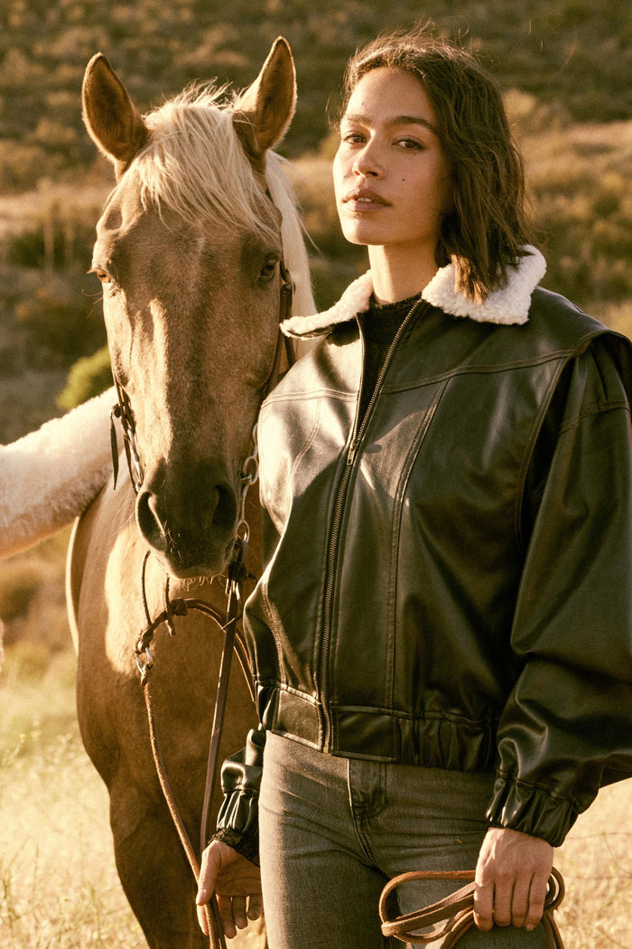 Taking Flight Fleece-Collar Faux Leather Jacket - ShopPromesa