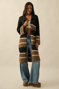 Down to Earth Striped Open-Front Duster Cardigan - ShopPromesa