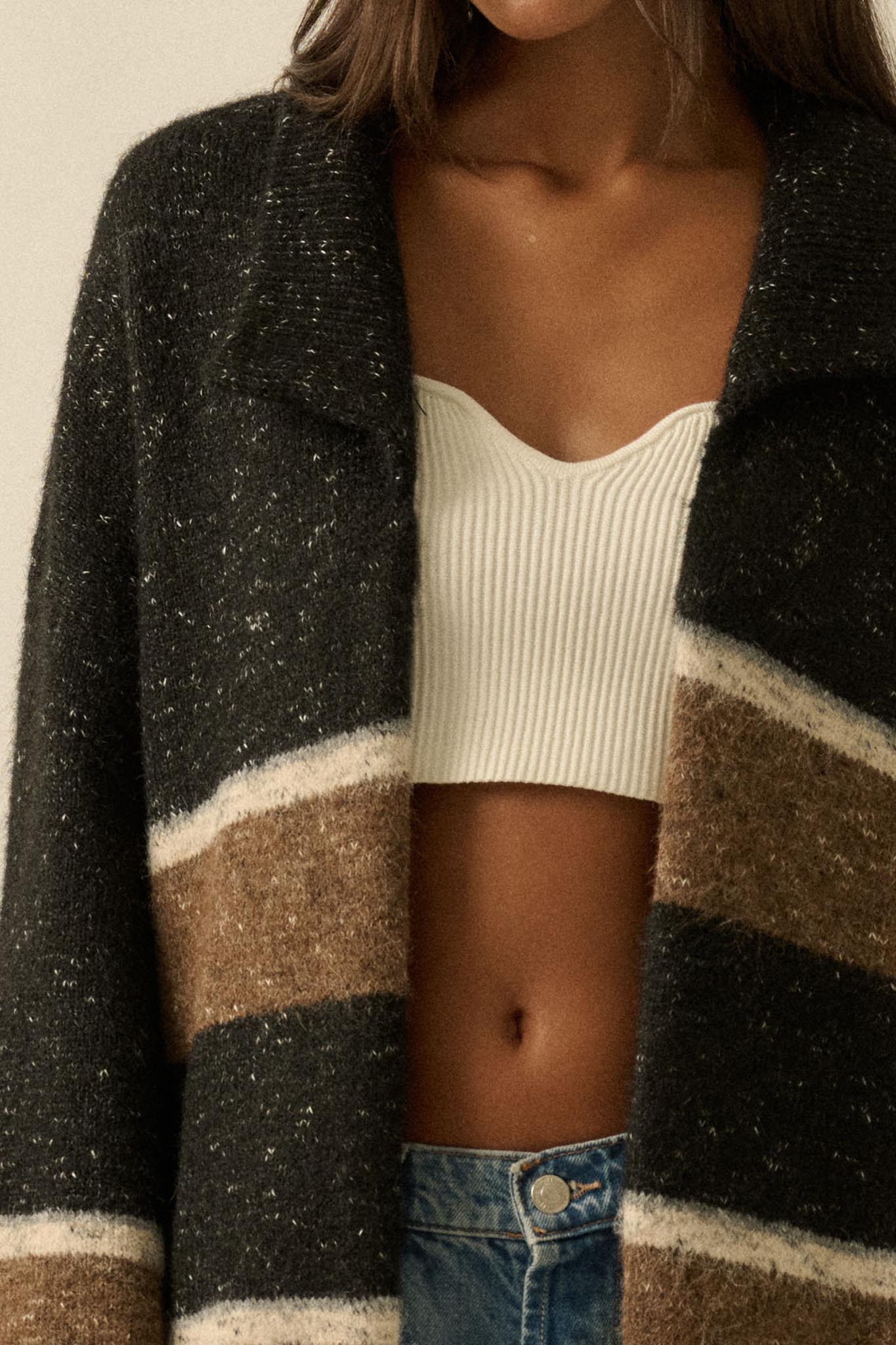 Down to Earth Striped Open-Front Duster Cardigan - ShopPromesa