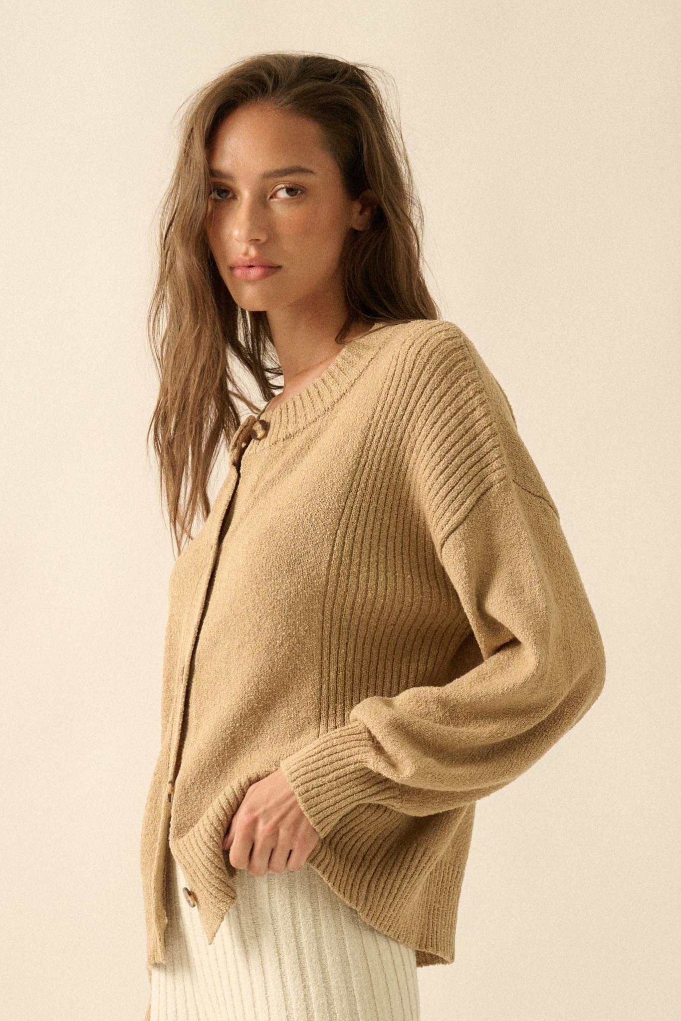 Promise the Label Textured Knit Buttoned Cardigan - ShopPromesa