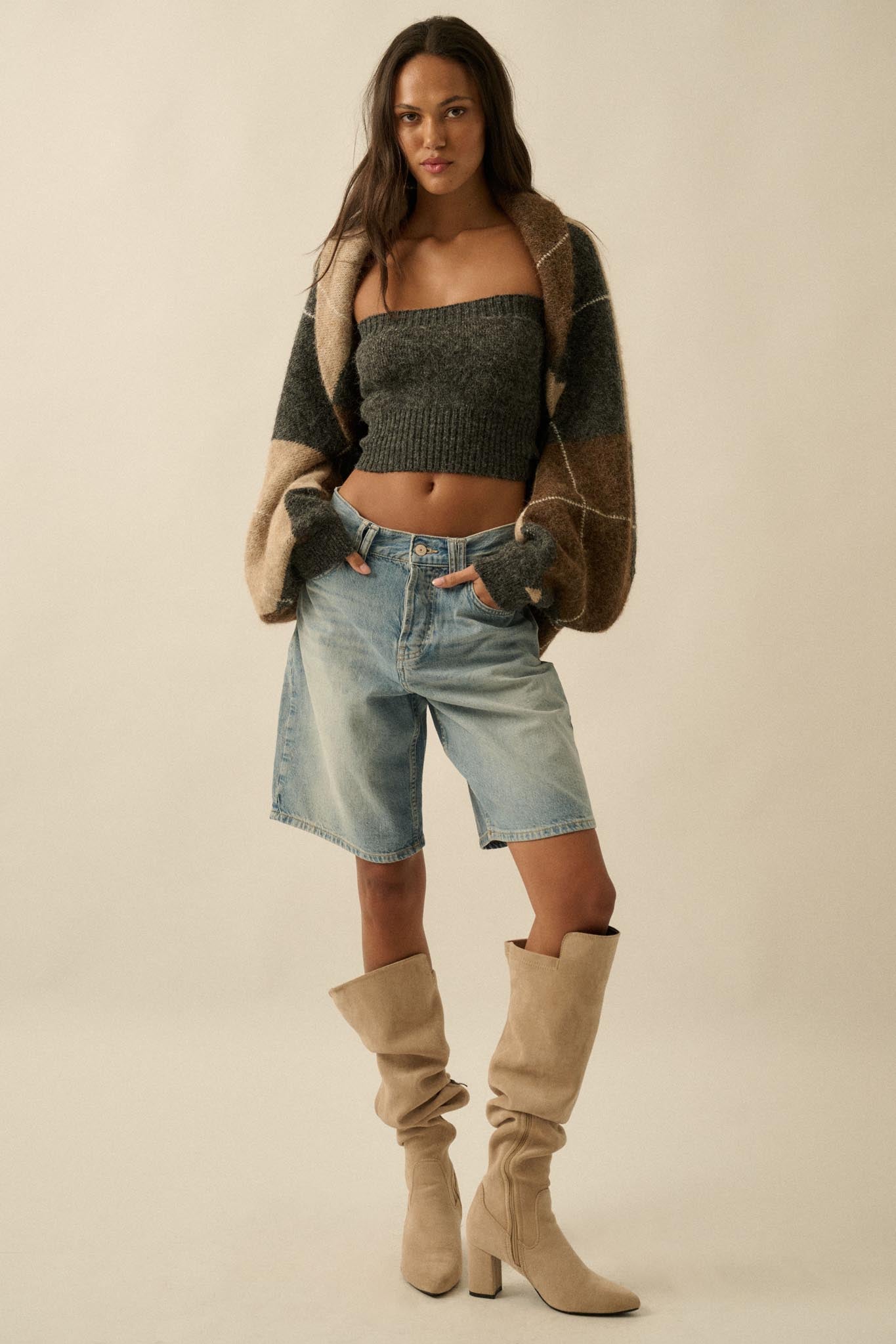 Across the Board Argyle Knit Shrug Cardigan - ShopPromesa