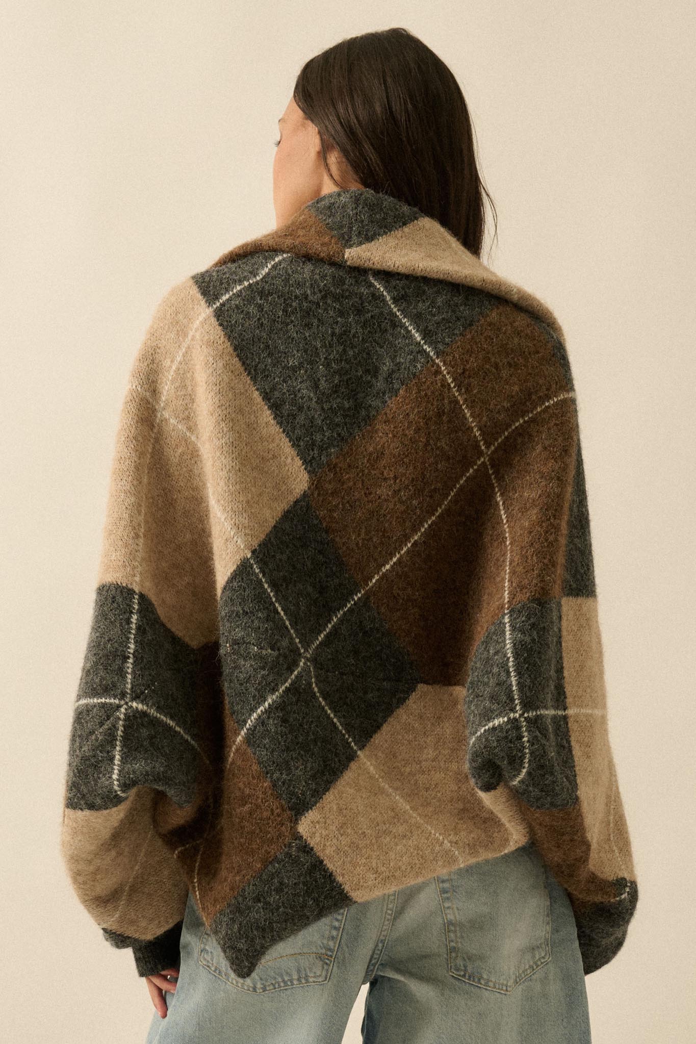 Across the Board Argyle Knit Shrug Cardigan - ShopPromesa