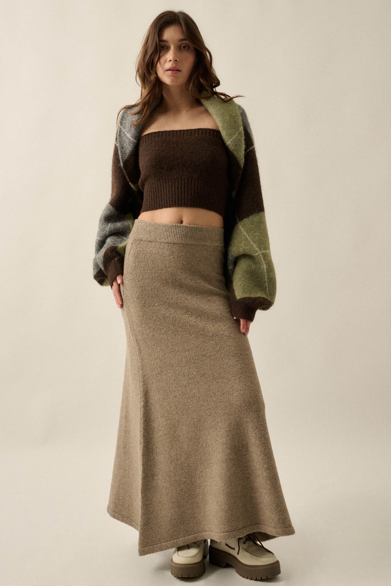 Across the Board Argyle Knit Shrug Cardigan - ShopPromesa