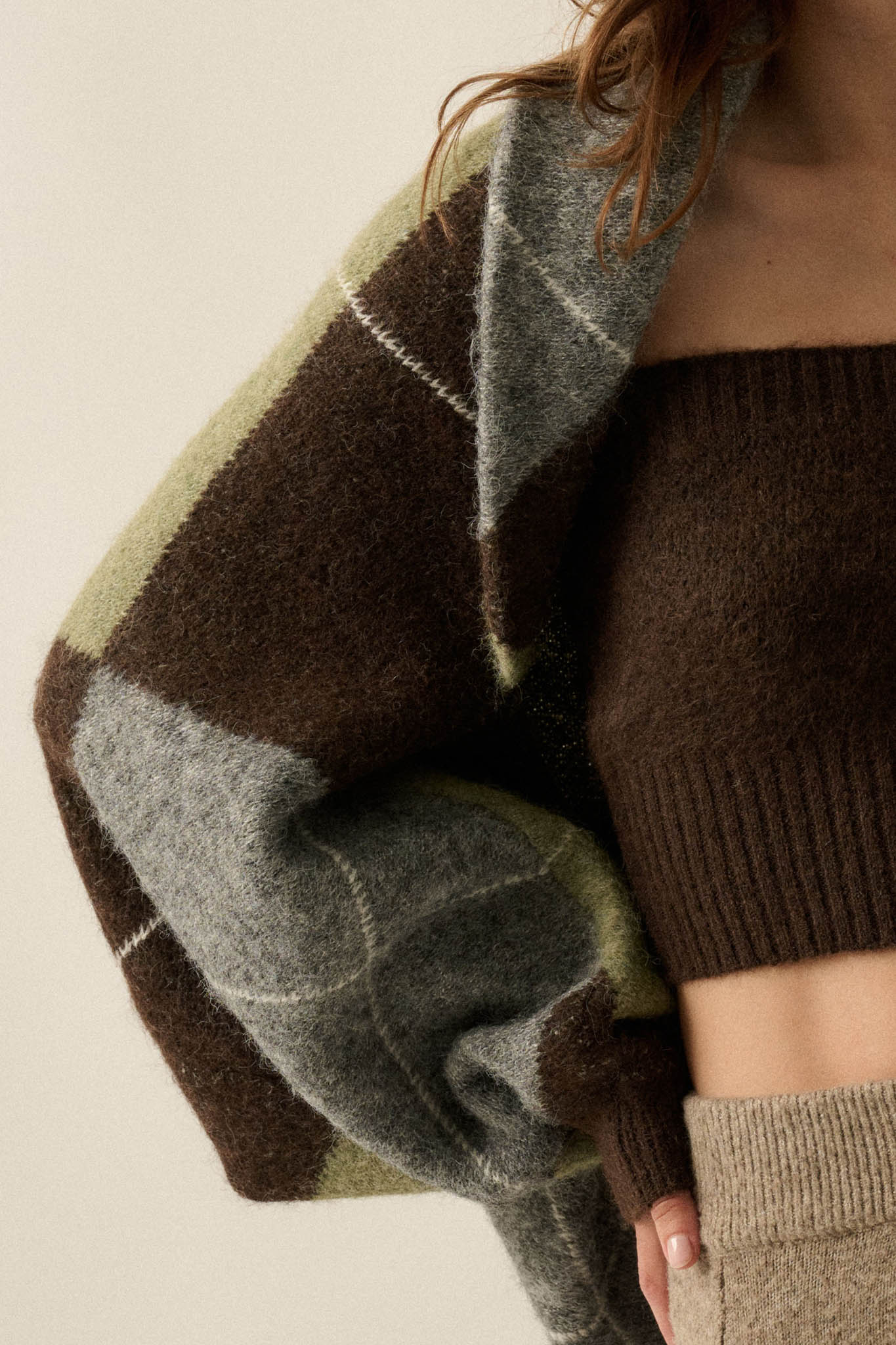 Across the Board Argyle Knit Shrug Cardigan - ShopPromesa