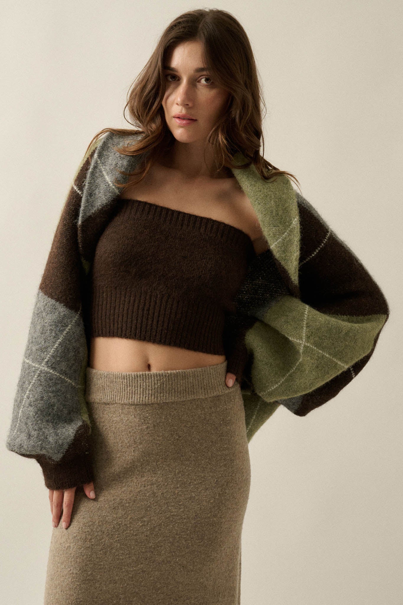 Across the Board Argyle Knit Shrug Cardigan - ShopPromesa