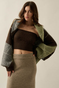 Across the Board Argyle Knit Shrug Cardigan - ShopPromesa