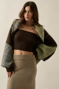 Across the Board Argyle Knit Shrug Cardigan - ShopPromesa