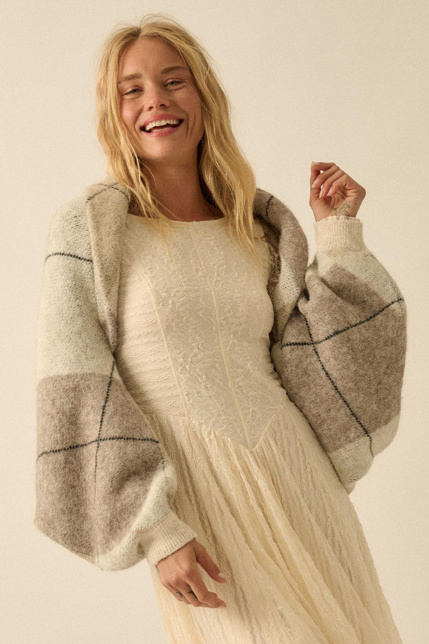 Across the Way Argyle Knit Shrug Cardigan - ShopPromesa