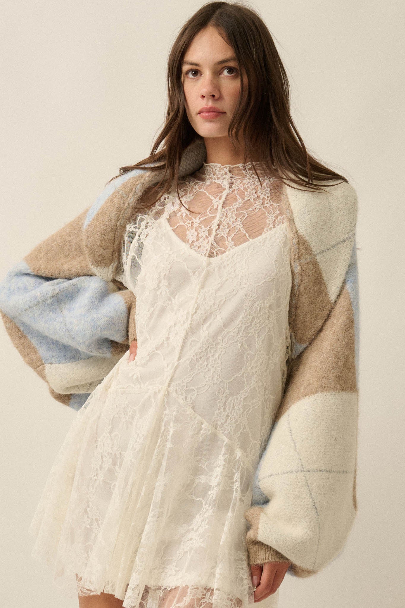 Across the Board Argyle Knit Shrug Cardigan - ShopPromesa