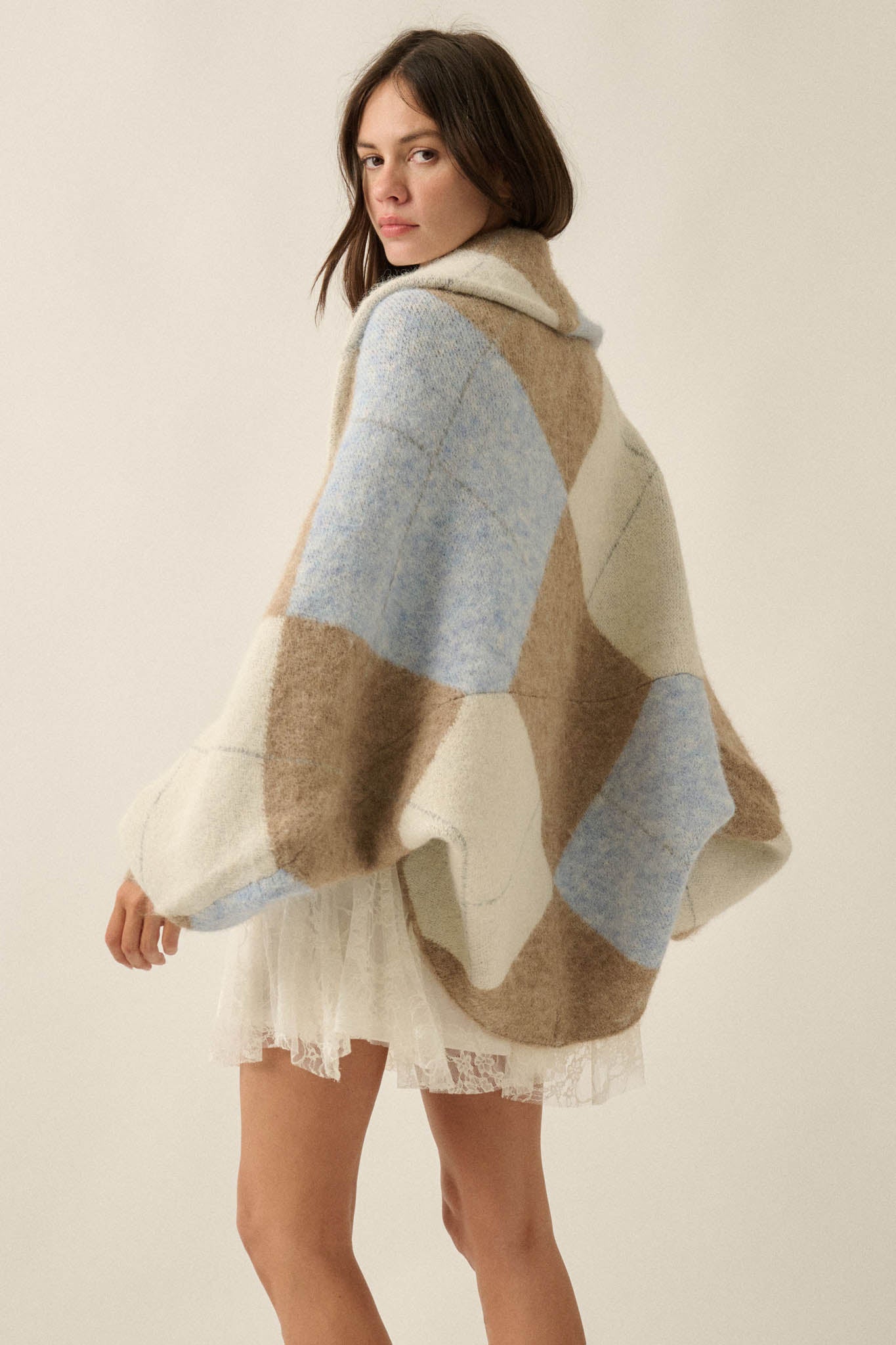 Across the Board Argyle Knit Shrug Cardigan - ShopPromesa