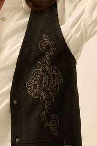 Sweet Meadow Floral-Embroidered Vegan Suede Vest - ShopPromesa