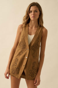 Sweet Meadow Floral-Embroidered Vegan Suede Vest - ShopPromesa