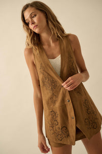 Sweet Meadow Floral-Embroidered Vegan Suede Vest - ShopPromesa