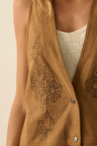 Sweet Meadow Floral-Embroidered Vegan Suede Vest - ShopPromesa