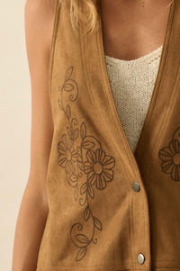 Sweet Meadow Floral-Embroidered Vegan Suede Vest - ShopPromesa