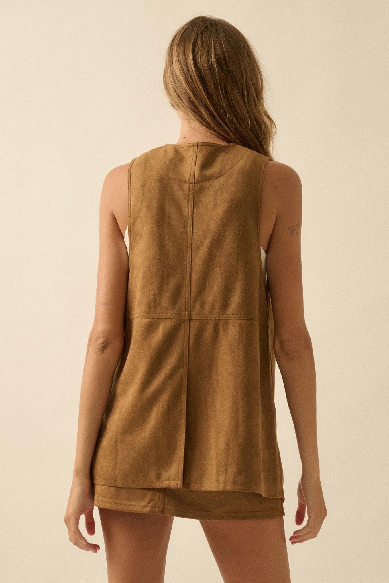 Sweet Meadow Floral-Embroidered Vegan Suede Vest Brown / M Sweet Meadow Floral-Embroidered Vegan Suede Vest Brown / M