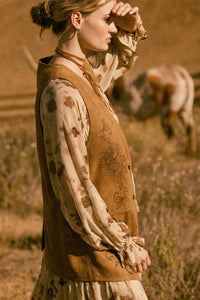 Sweet Meadow Floral-Embroidered Vegan Suede Vest - ShopPromesa