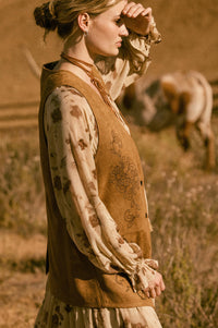 Sweet Meadow Floral-Embroidered Vegan Suede Vest - ShopPromesa