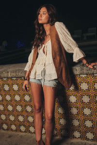 Sweet Meadow Floral-Embroidered Vegan Suede Vest - ShopPromesa