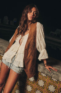 Sweet Meadow Floral-Embroidered Vegan Suede Vest - ShopPromesa