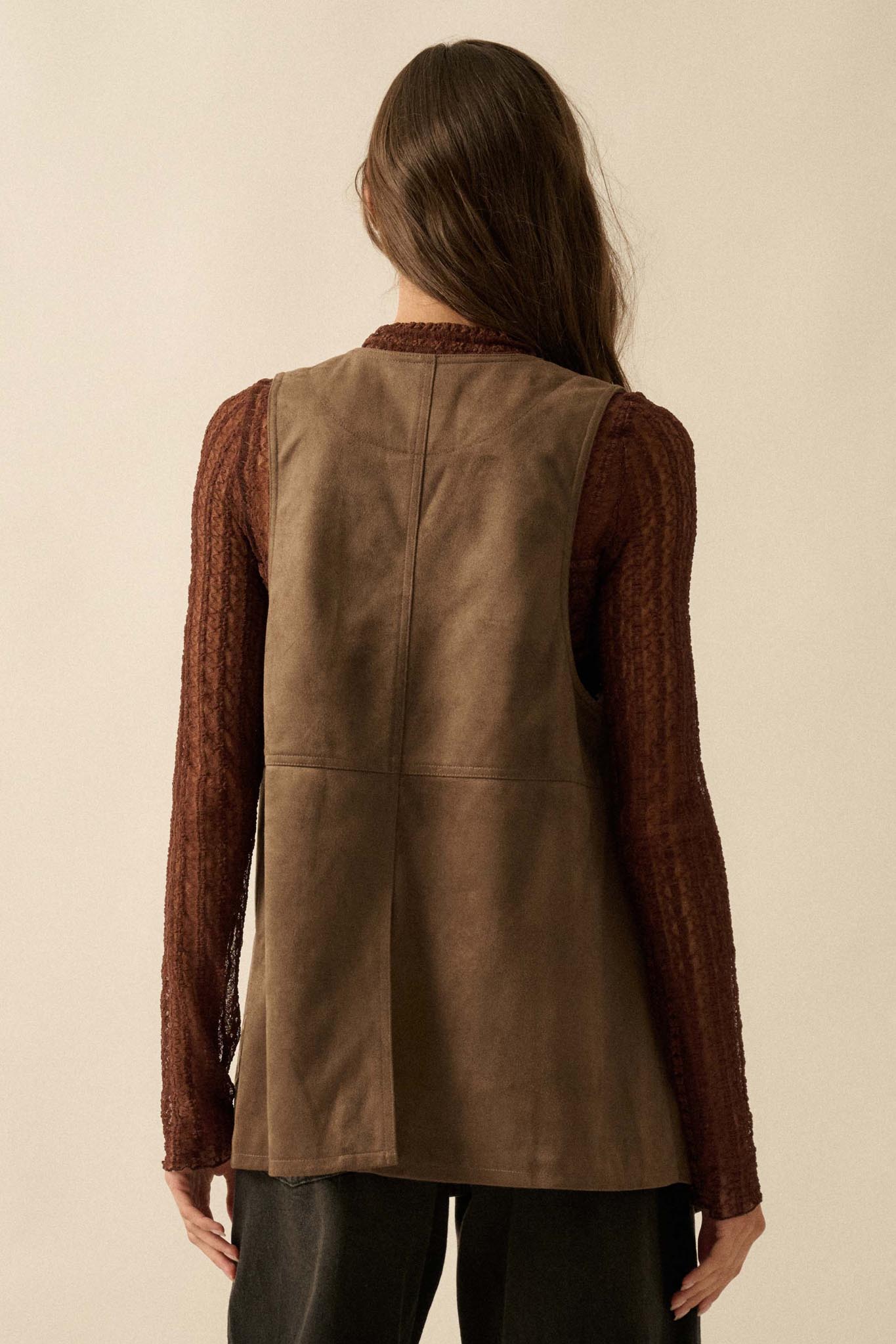Sweet Meadow Floral-Embroidered Vegan Suede Vest - ShopPromesa