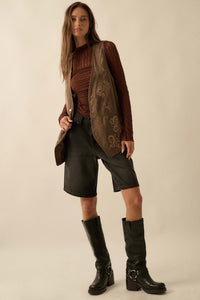 Sweet Meadow Floral-Embroidered Vegan Suede Vest - ShopPromesa
