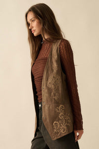 Sweet Meadow Floral-Embroidered Vegan Suede Vest - ShopPromesa
