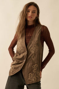 Sweet Meadow Floral-Embroidered Vegan Suede Vest - ShopPromesa