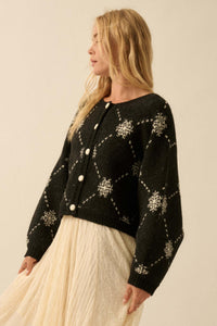 Soft as Snow Button-Front Snowflake Cardigan - ShopPromesa